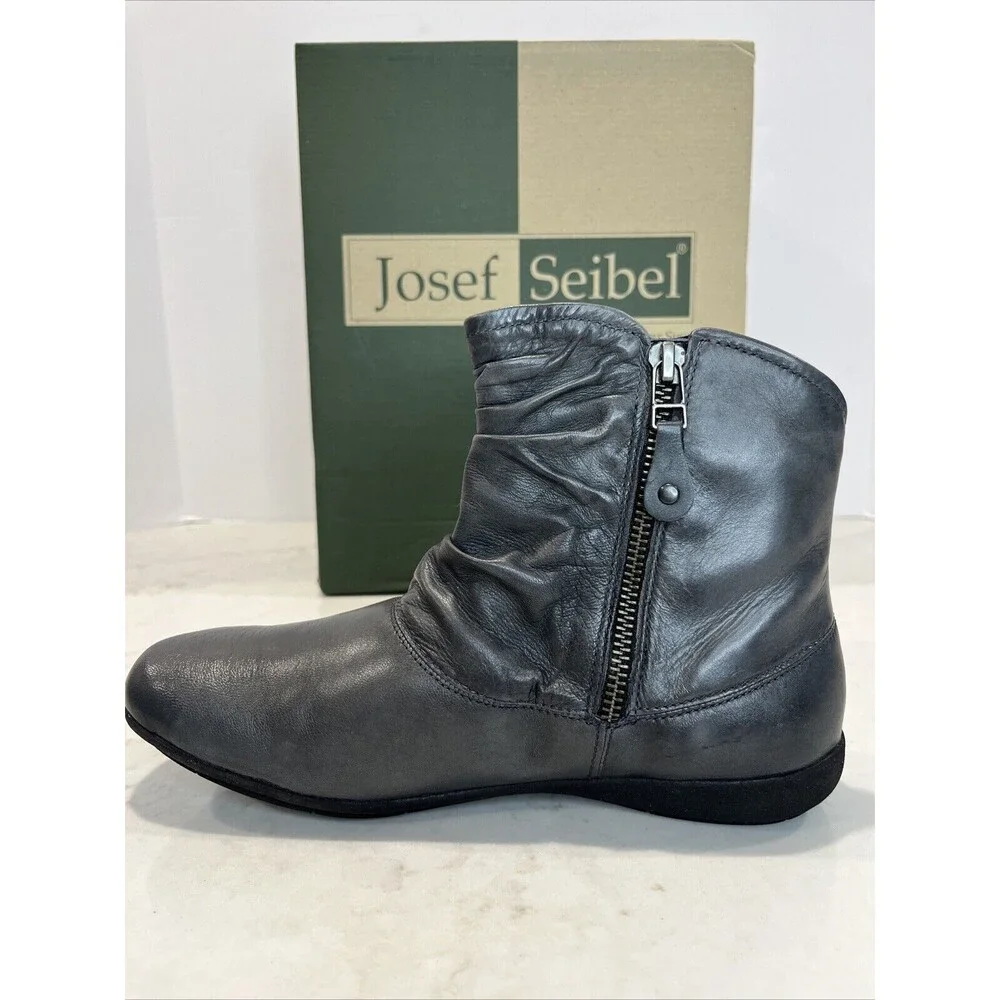 Josef‎ Seibel NEW Gray Leather Side Zip Ankle Boot Bootie EU 37 US 6-6.5 Comfort